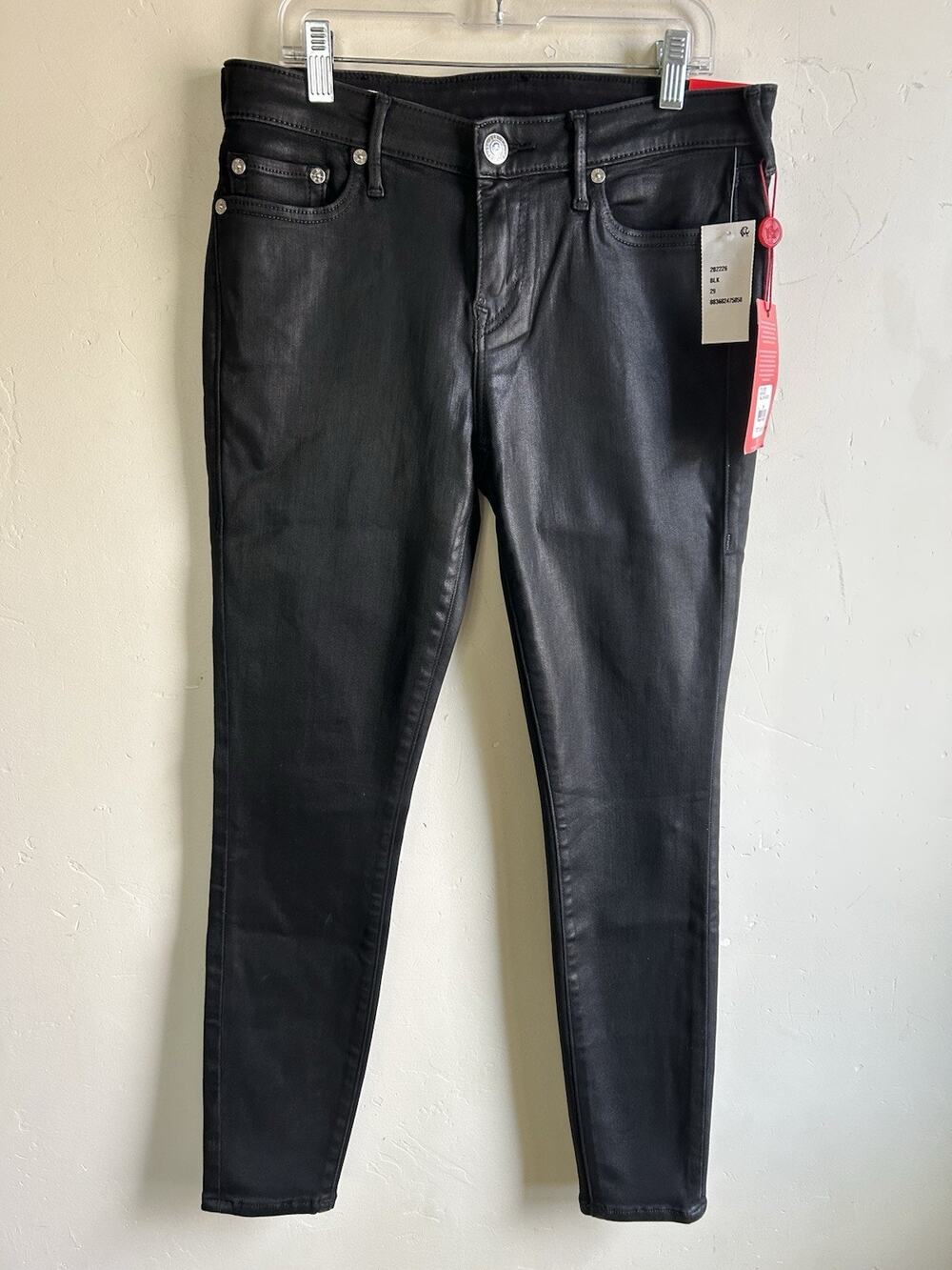 True Religion Halle Coated Black Super Skinny Jeans Womens 29 Mid Rise NWT
